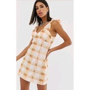 Womens Plaid Y2K Preppy‎ Babydoll Mini Dress Small Tie Shoulder Coquette Summer